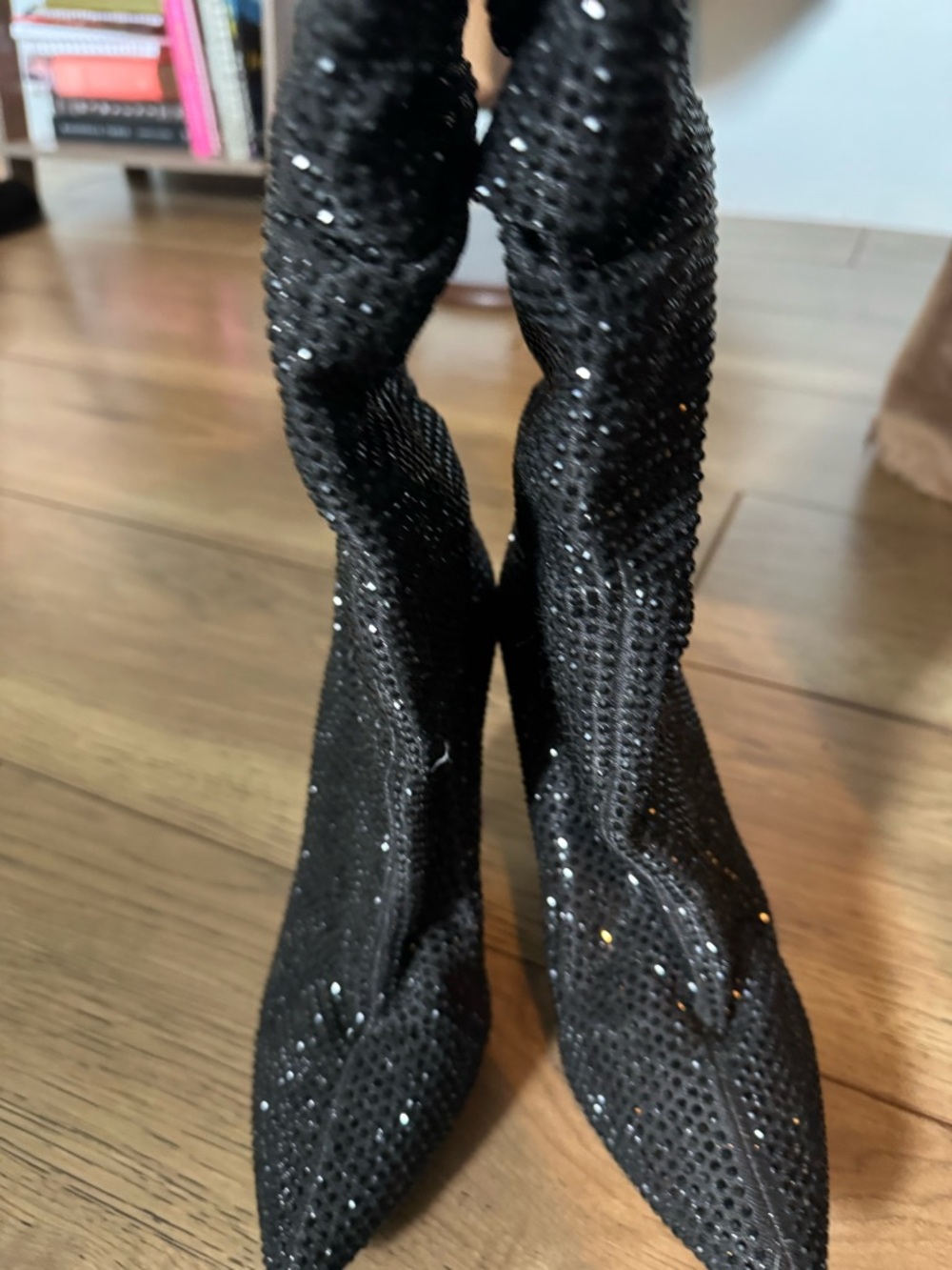 Black Jessica Simpson Rhinestone Stiletto Booties - Women's Sparkle High Heels - Picture 2 of 3